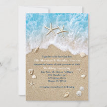 Convite para Casamento Blue Beach Waves & Starfish