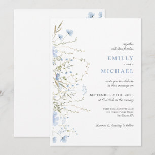 Convite para Casamento Blue Wildflower Periwinkle