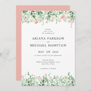 Convite para casamento Blush Floral Greenery 4196