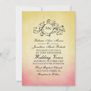 Convite para Casamento Boêmico Rosa e Amarelo