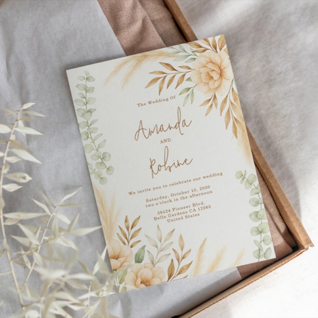 Convite para Casamento Boho Pampas e Eucalyptus (Criador carregado)