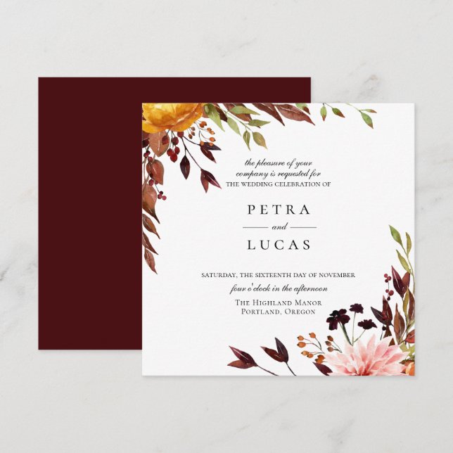 Convite para Casamento Botânico da Floresta do out (Frente/Verso)