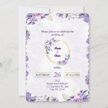 Convite Para Casamento Botânico De Roxo Floral