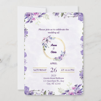 Convite Para Casamento Botânico De Roxo Floral