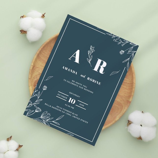 Convite Para Casamento Botânico De Sage Escuro (Criador carregado)