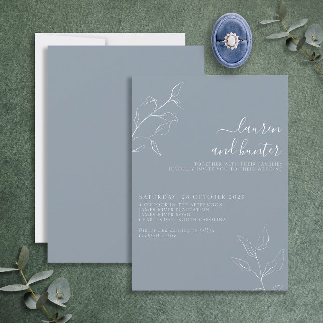 Convite para Casamento Botânico de Script Azul Mod (Criador carregado)