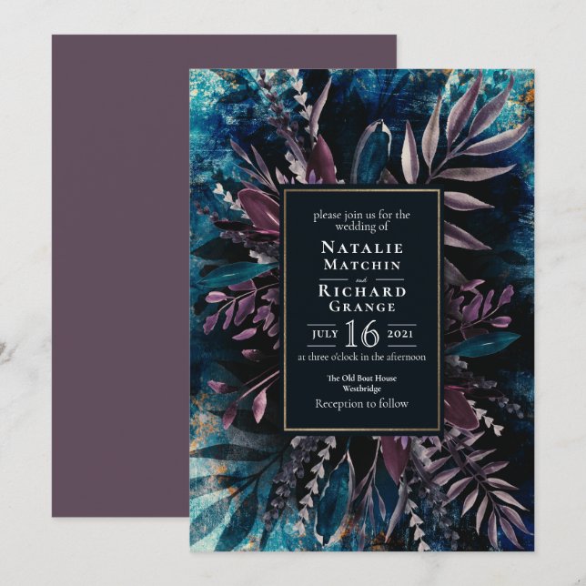 Convite para casamento botânico do Buquê Moody (Frente/Verso)
