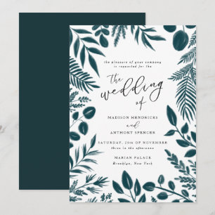 Convite Para Casamento Botânico Do Teal Elegante