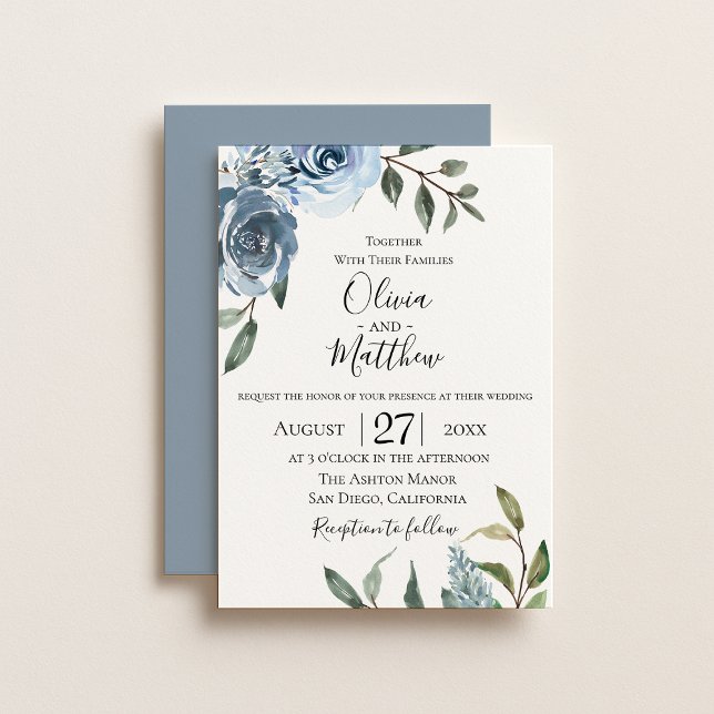 Convite para Casamento Botânico Dusty Blue (Criador carregado)