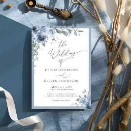 Convite para Casamento Botânico Dusty Blue