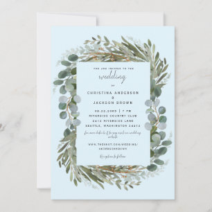 Convite Para Casamento Botânico Eucalyptus Azul-Ge