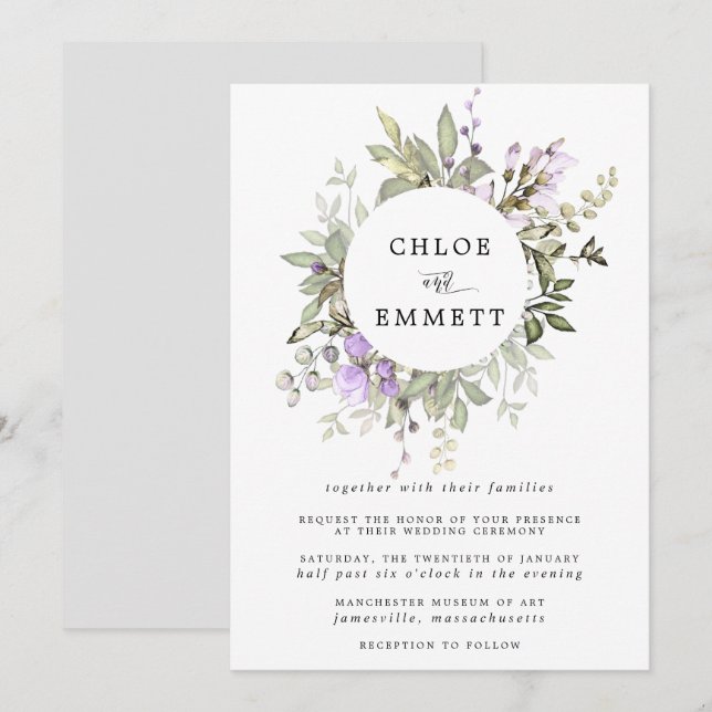 Convite Para Casamento Botânico Modern Boho (Frente/Verso)