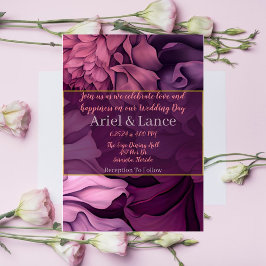 Convite Para Casamento Botânico Púrpura, Rosa Flor