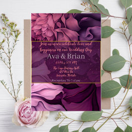 Convite Para Casamento Botânico Púrpura, Rosa Flor
