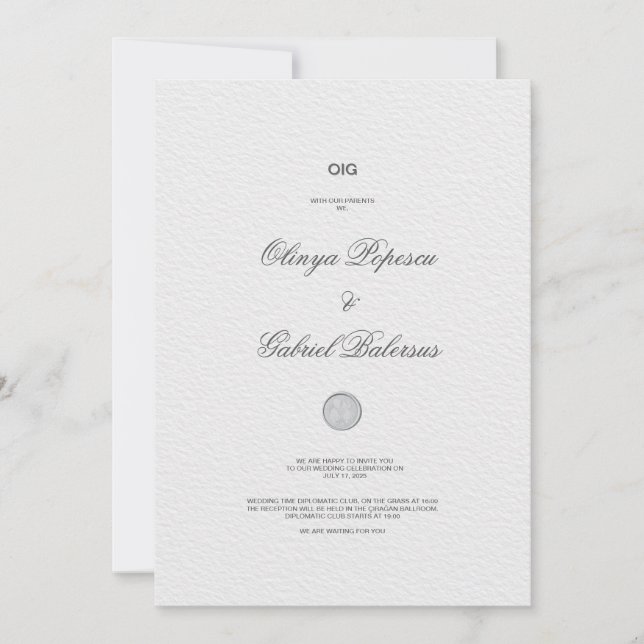 Convite para Casamento Branco com Traços Dourados  (Frente)