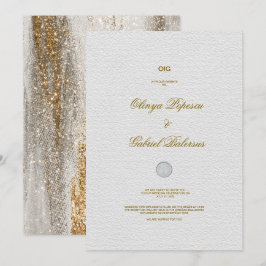 Convite para Casamento Branco com Traços Dourados 