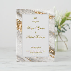 Convite para Casamento Branco com Traços Dourados 