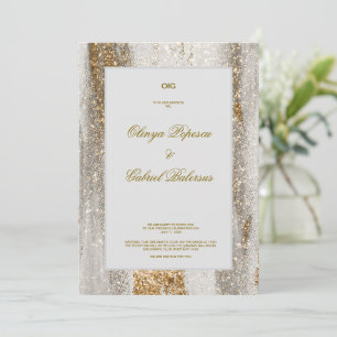 Convite para Casamento Branco com Traços Dourados 