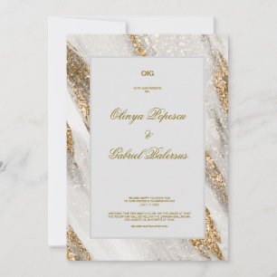 Convite para Casamento Branco com Traços Dourados 