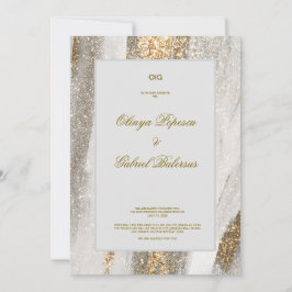 Convite para Casamento Branco com Traços Dourados 