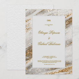 Convite para Casamento Branco com Traços Dourados 