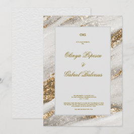 Convite para Casamento Branco com Traços Dourados 