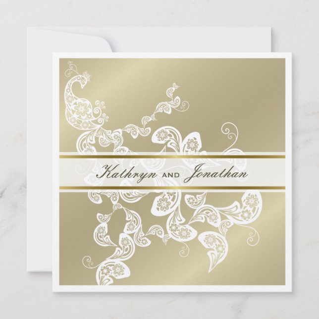 Convite para Casamento Branco de Peacock Floral El (Frente)