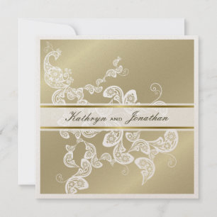 Convite para Casamento Branco de Peacock Floral El