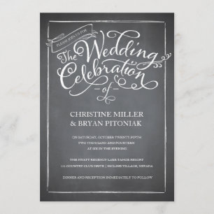 Convite para Casamento Branco de Script Chalkboard