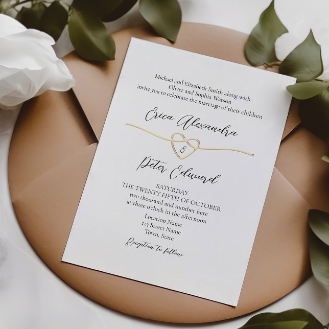 Convite para Casamento Branco Dourado Minimalista (Criador carregado)