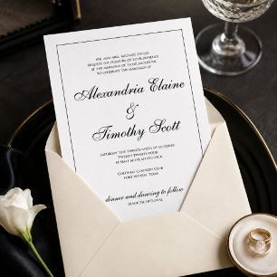 Convite para Casamento Branco e Negro Clássico