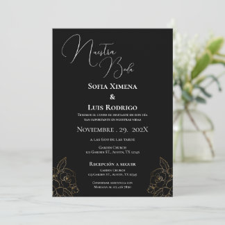 Convite para Casamento Branco e Negro Moderno