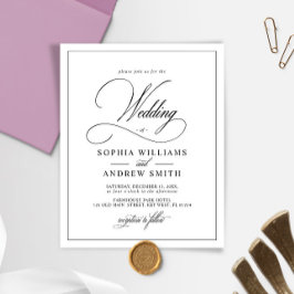 Convite para Casamento Branco e Preto Clássico de 