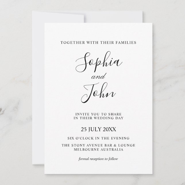 Convite para Casamento Branco e Preto Clássico Ele (Frente)