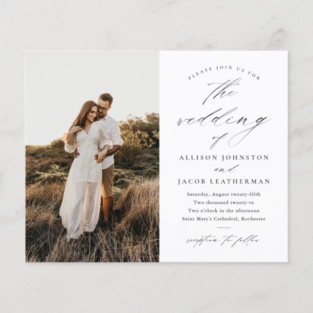 Convite para Casamento Branco e Preto para Foto de (Frente)