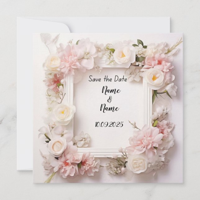 Convite para casamento branco e rosa-claro (Frente)