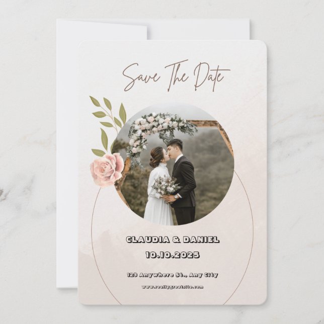 Convite para Casamento Branco e Rosa de Luxo (Frente)
