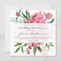 Convite para Casamento Branco Floral Cor-de-Rosa C