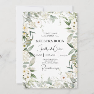 Convite para Casamento Branco Floral Espanhol
