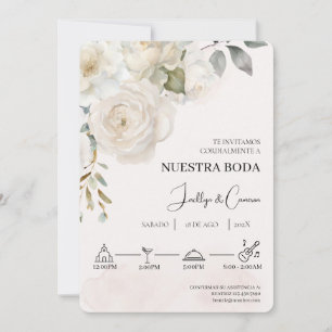 Convite para Casamento Branco Floral Espanhol