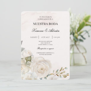Convite para Casamento Branco Floral Espanhol