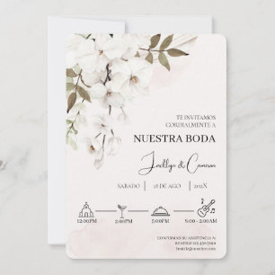 Convite para Casamento Branco Floral Espanhol