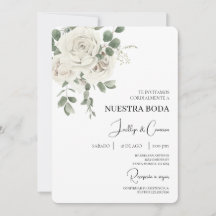Convite para Casamento Branco Floral Espanhol