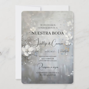 Convite para Casamento Branco Floral Espanhol