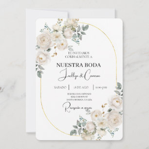 Convite para Casamento Branco Floral Espanhol