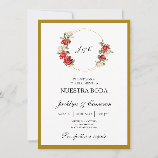 Convite para Casamento Branco Floral Espanhol (Frente)