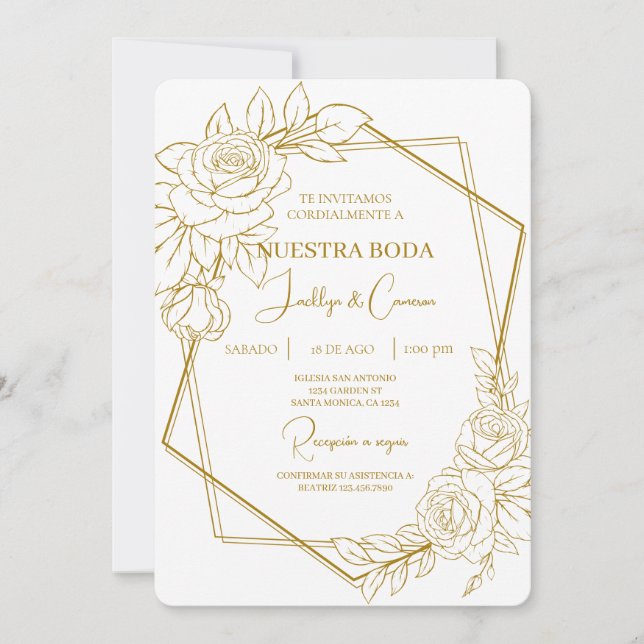 Convite para Casamento Branco Floral Espanhol (Frente)