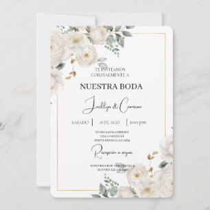 Convite para Casamento Branco Floral Espanhol