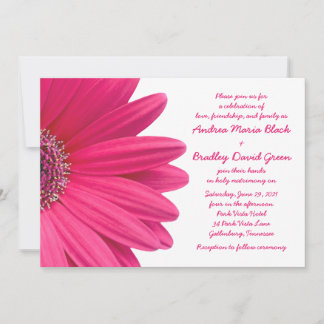 Convite para Casamento Branco Gerbera Daisy, Rosa