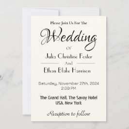 Convite para Casamento Branco Minimalista e Texto 